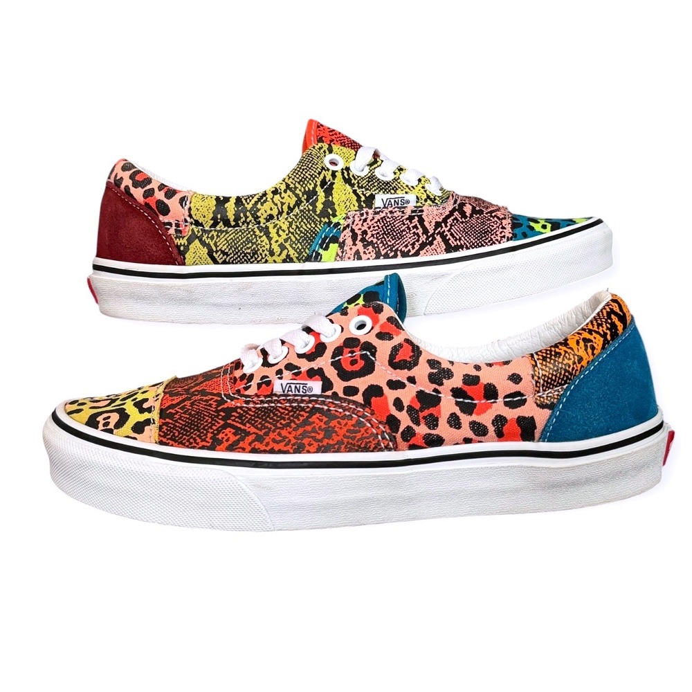 Vans Era Patchwork Safari Animal Print Sneakers Mismatched Low Top 8 M 9.5 W